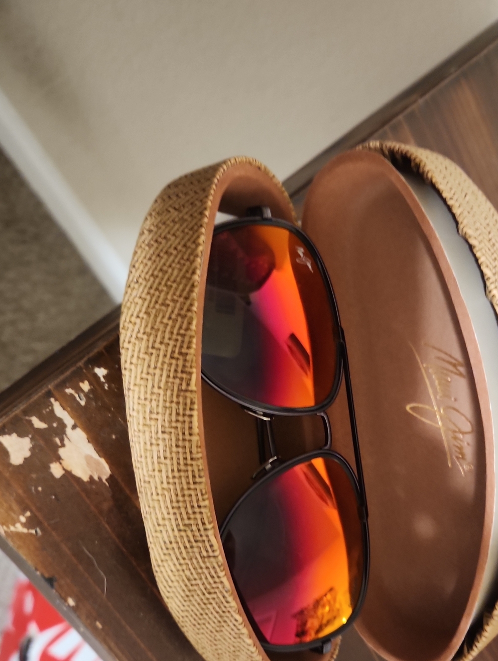 Maui Jim Aviator Sunglasses with Red-Orange Mirrored Lenses